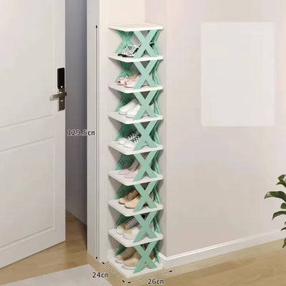Platzsparender Eck-Schuhregal-Organizer – Hohes, schmales, robustes Kunststoffregal mit 6/9 Ebenen für 6/9 Paar Schuhe & Stiefel, vielseitige Aufbewahrung für Eingangsbereich, Schrank, Garage, Wohnzimmer, Schuh-Organizer