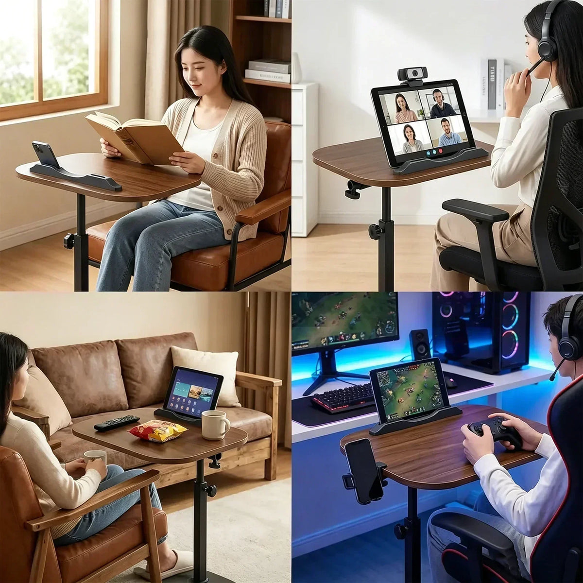 Höhenverstellbarer C-förmiger Nachttisch Tragbarer Laptop-Tisch Robuste Metallbasis Sofa-Beistelltisch zum Lesen Arbeiten Kaffee- und Snackaufbewahrung für Schlafzimmer und Wohnzimmer