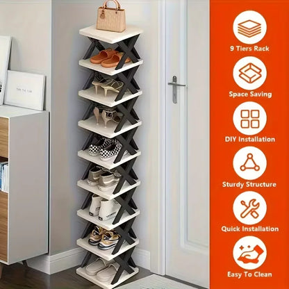 Platzsparender Eck-Schuhregal-Organizer – Hohes, schmales, robustes Kunststoffregal mit 6/9 Ebenen für 6/9 Paar Schuhe & Stiefel, vielseitige Aufbewahrung für Eingangsbereich, Schrank, Garage, Wohnzimmer, Schuh-Organizer