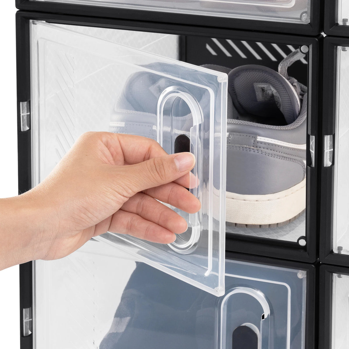 Transparente stapelbare Schuhboxen mit magnetischer Tür, 8/12/18 Stück