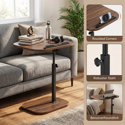 Höhenverstellbarer C-förmiger Nachttisch Tragbarer Laptop-Tisch Robuste Metallbasis Sofa-Beistelltisch zum Lesen Arbeiten Kaffee- und Snackaufbewahrung für Schlafzimmer und Wohnzimmer