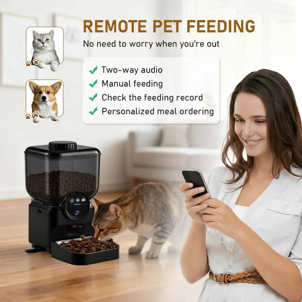 Automatischer Futterautomat 6,5 L mit WLAN App-Steuerung Kamera und Akku für Katzen und Hunde