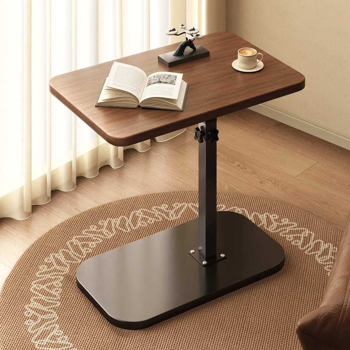 Höhenverstellbarer C-förmiger Nachttisch Tragbarer Laptop-Tisch Robuste Metallbasis Sofa-Beistelltisch zum Lesen Arbeiten Kaffee- und Snackaufbewahrung für Schlafzimmer und Wohnzimmer