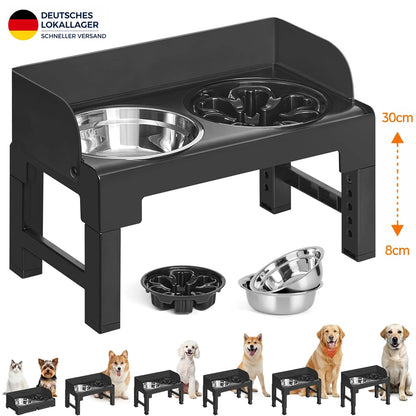 Höhenverstellbare Futterstation für Hunde und Katzen mit 3 Näpfen