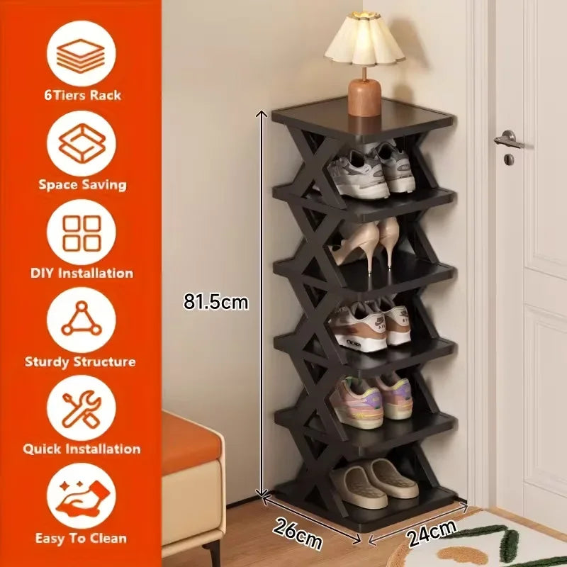 Platzsparender Eck-Schuhregal-Organizer – Hohes, schmales, robustes Kunststoffregal mit 6/9 Ebenen für 6/9 Paar Schuhe & Stiefel, vielseitige Aufbewahrung für Eingangsbereich, Schrank, Garage, Wohnzimmer, Schuh-Organizer
