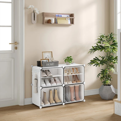 Faltbarer modularer Schuhschrank – transparenter stapelbarer Kunststoff-Schuhorganizer mit Seitenhaken für Flur und Wohnzimmer