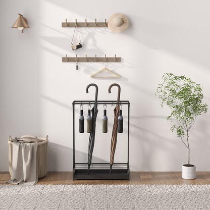 Schirmständer mit Tropfschale – 21 Öffnungen & 24 Haken, Stahl, Schwarz