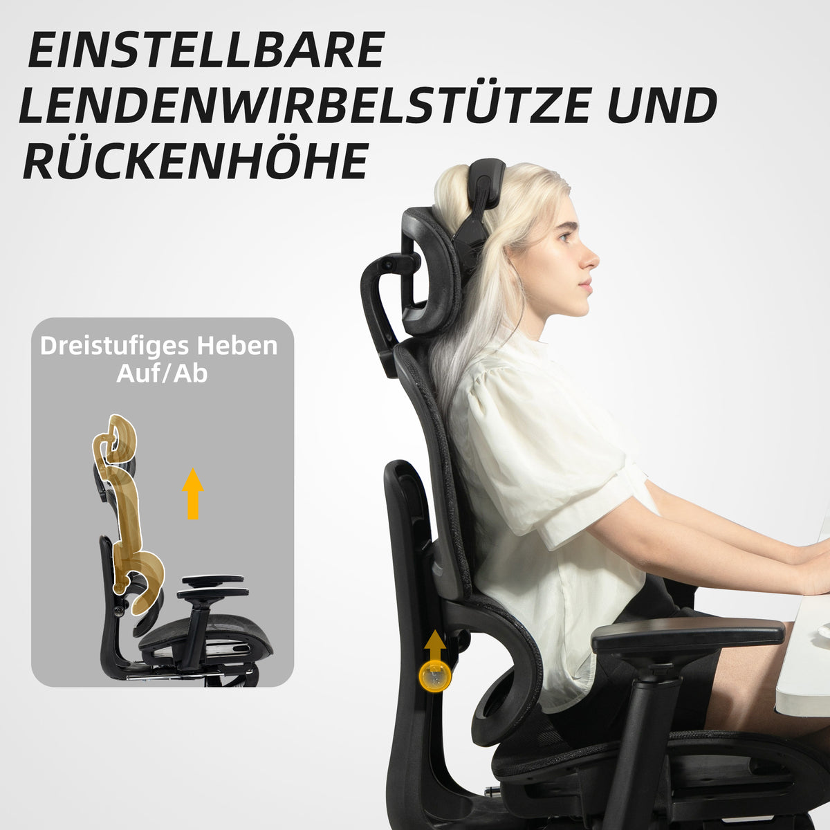 Ergonomischer Bürostuhl mit Netzstoffbezug, Fußstütze & 3D-Armlehnen – Schwarz