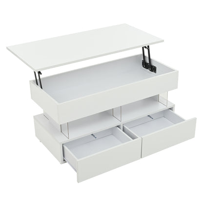 Höhenverstellbarer Couchtisch 100 × 50 × 46 cm mit LED, 2 Schubladen und Stauraum