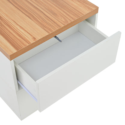 Multifunktionaler Couchtisch 100 × 50 × 52 cm mit 4 Rollen, 4 Schubladen und ausklappbarer Tischplatte in Weiß und Eiche