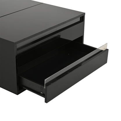 Couchtisch 70 x 70 x 38 cm mit LED-Beleuchtung, Hubfunktion, Schublade und Stauraum, Schwarz