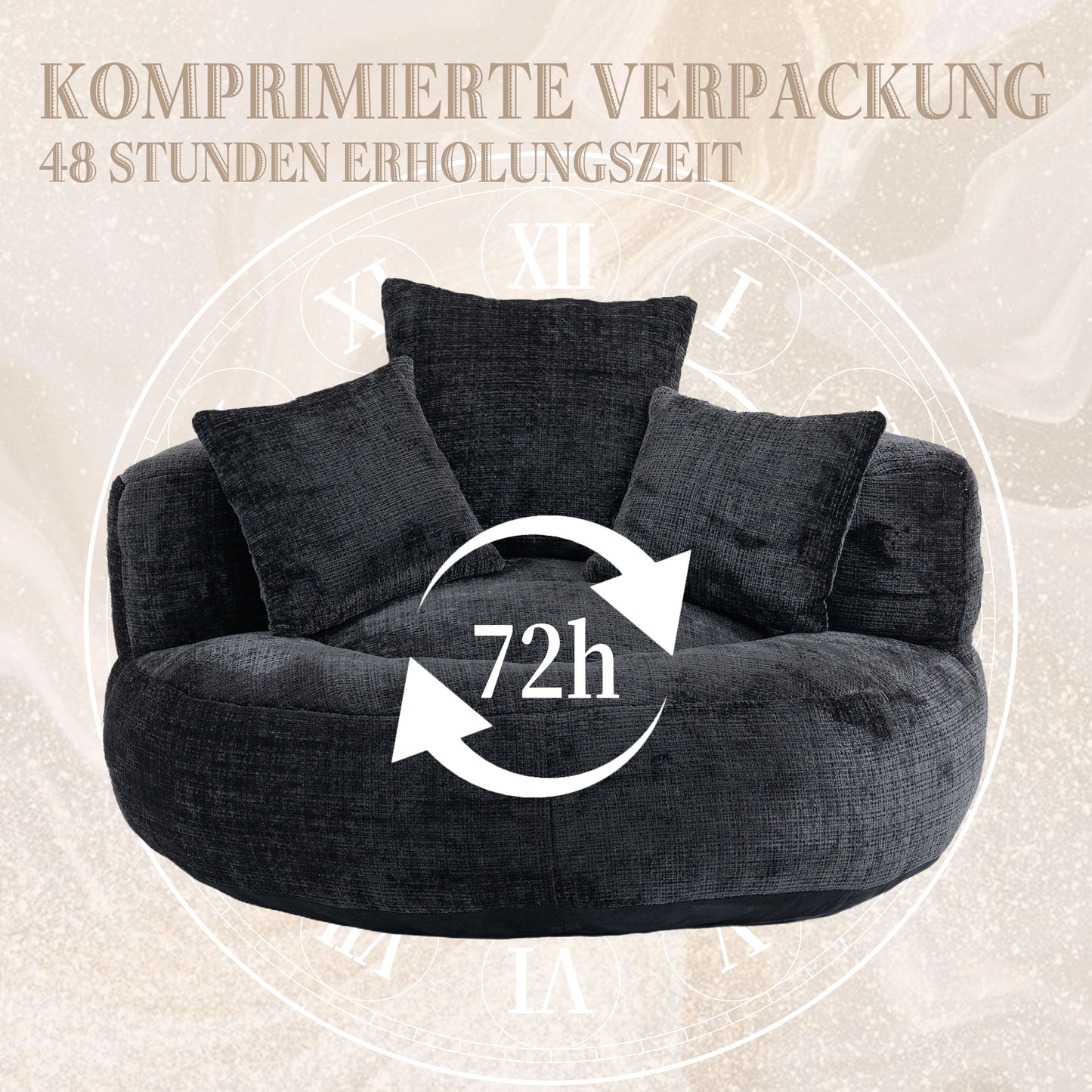 Lazy Sofa – Komfort-Lounger mit hoher Rückenlehne, Bean-Bag-Sessel mit drei Kissen für Erwachsene und Kinder, In- & Outdoor, Gaming-Sessel für Schlafzimmer und Büro (Schwarz, Chenille)