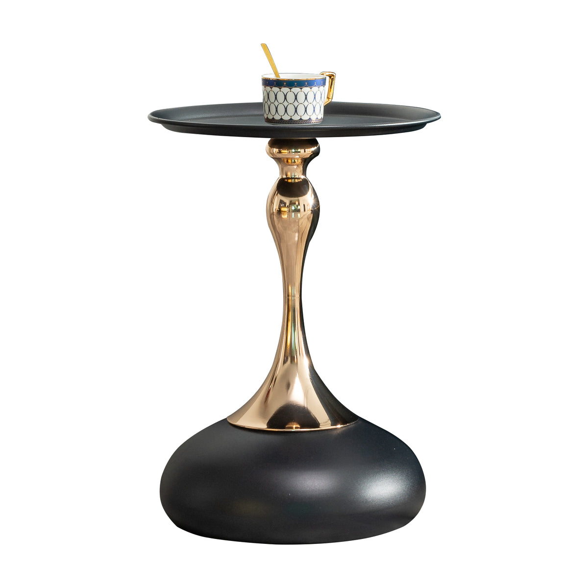 Runder Beistelltisch 38 cm in Schwarz-Gold mit Metallbasis