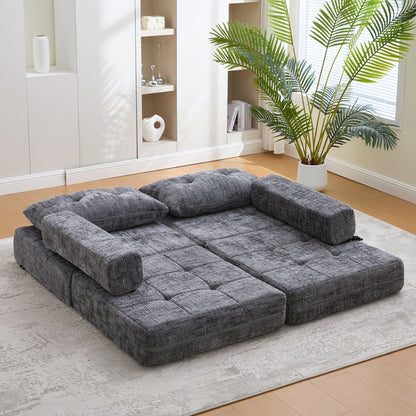 Faltbares Schlafsofa mit Kissen – Bodenmatte mit Rückenlehne, Grau Chenille