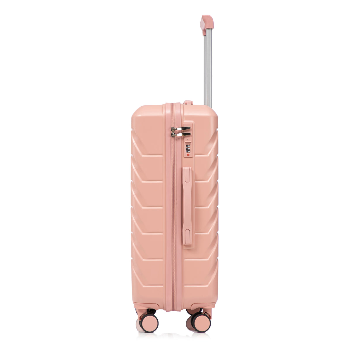 4-teiliges ABS-Spinner-Kofferset 14/19/24/28 Zoll in Rosa – Zahlenschloss, Seitengriffe und Kosmetikkoffer