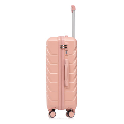 4-teiliges ABS-Spinner-Kofferset 14/19/24/28 Zoll in Rosa – Zahlenschloss, Seitengriffe und Kosmetikkoffer