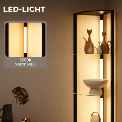LED-Stehlampe mit Glasregalen und 3 Helligkeitsstufen, Schwarz