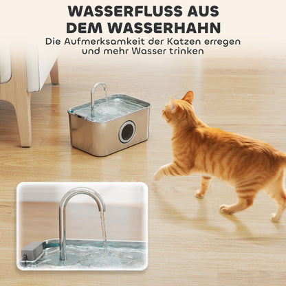 Katzenbrunnen 3,2 l aus Edelstahl mit leiser Pumpe und Aktivkohlefilter