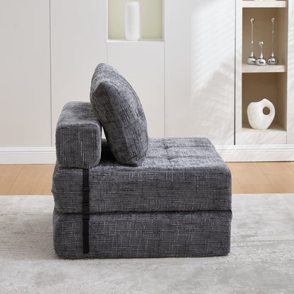 Faltbares Schlafsofa mit Kissen – Bodenmatte mit Rückenlehne, Grau Chenille
