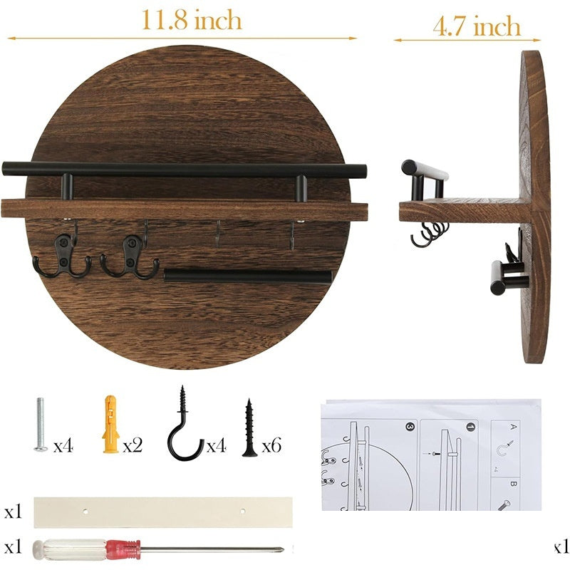 Wandmontierter runder Schlüsselhalter aus Holz