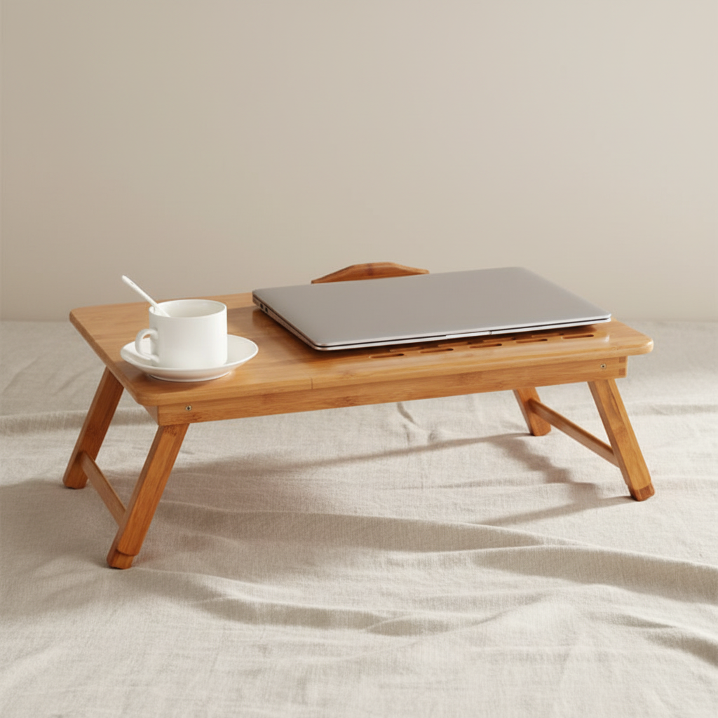 Bambus-Betttisch mit Laptop Lifestyle