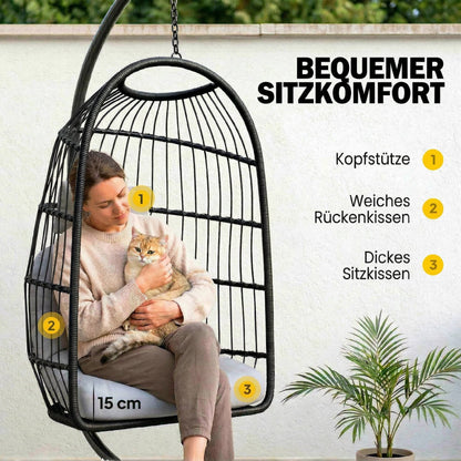Faltbarer Hängesessel mit Gestell und Polyrattan-Korb