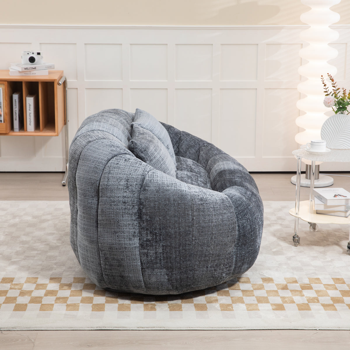 Sitzsack-Sofa aus Chenille in Grau – gemütlicher Loungesessel für Erwachsene und Kinder
