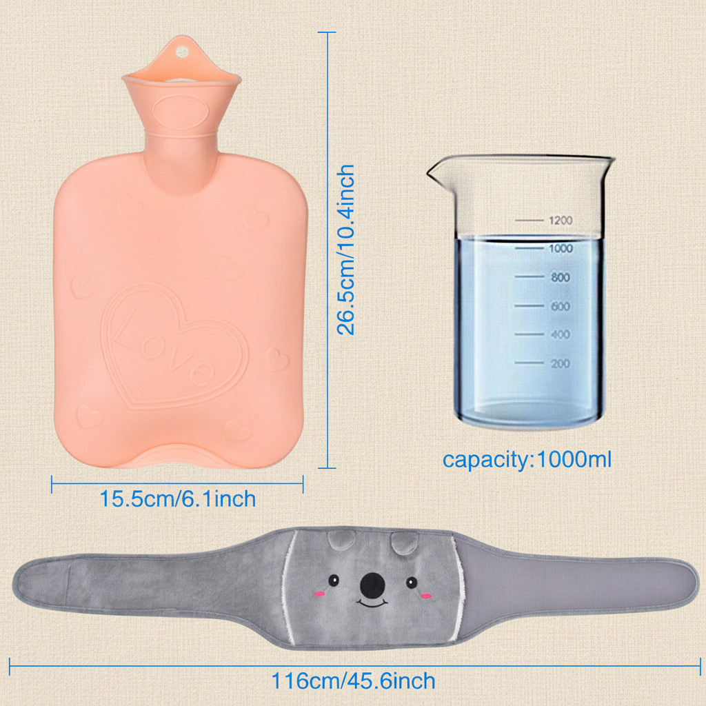 Wärmflasche mit Hüftwärmer-Tasche – 1.000 ml | PVC & Flanell | Wärmegürtel für Rücken, Bauch & Hände