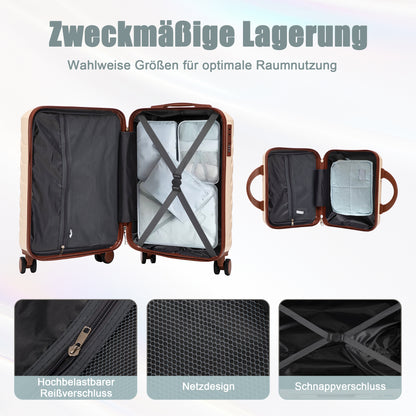 14- und 19-Zoll-ABS-Kofferset mit Zahlenschloss und Kosmetiktasche, Beige