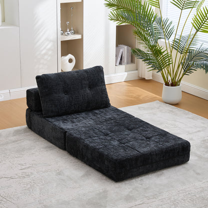 Klappbares Schlafsofa mit Kissen und Rückenlehne, tragbares Bodensofa für Wohnzimmer und Schlafzimmer, Schwarz, Chenille