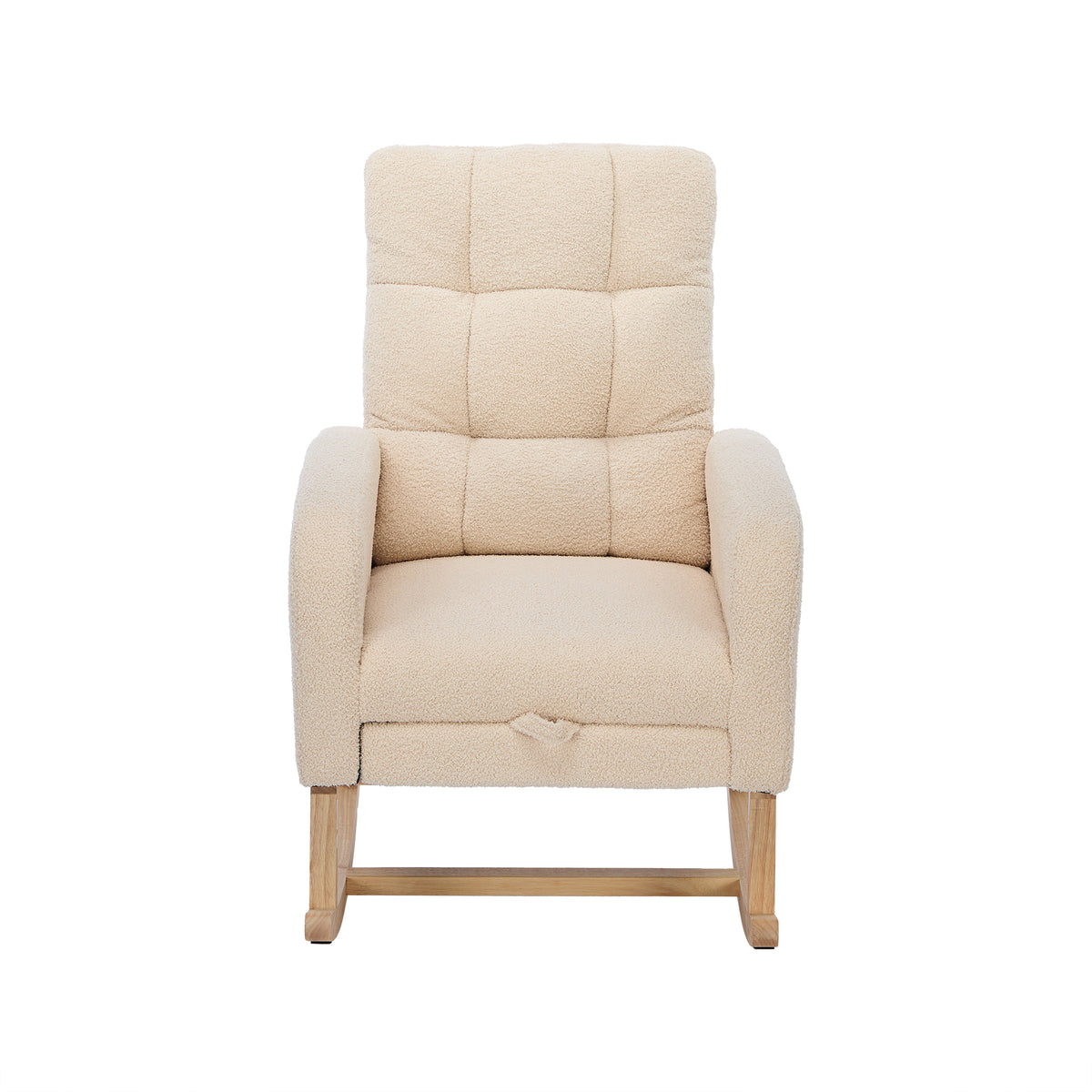 Teddy-Velvet Schaukelstuhl – Beiger Sessel mit Massivholzrahmen, versteckter Fußstütze & hoher Schaumstoffpolsterung, ideal für Wohnzimmer, Schlafzimmer & Kinderzimmer