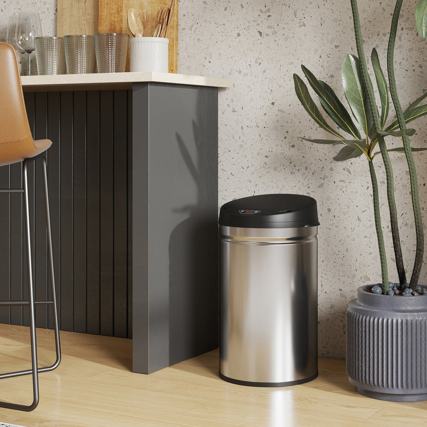 30-Liter-Sensor-Mülleimer mit Soft-Close-Funktion, berührungsloser Edelstahl-Abfalleimer für hygienische Küchen