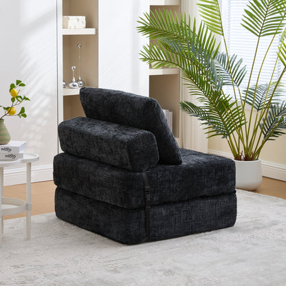 Klappbares Schlafsofa mit Kissen und Rückenlehne, tragbares Bodensofa für Wohnzimmer und Schlafzimmer, Schwarz, Chenille