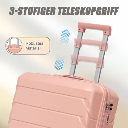 4-teiliges ABS-Spinner-Kofferset 14/19/24/28 Zoll in Rosa – Zahlenschloss, Seitengriffe und Kosmetikkoffer