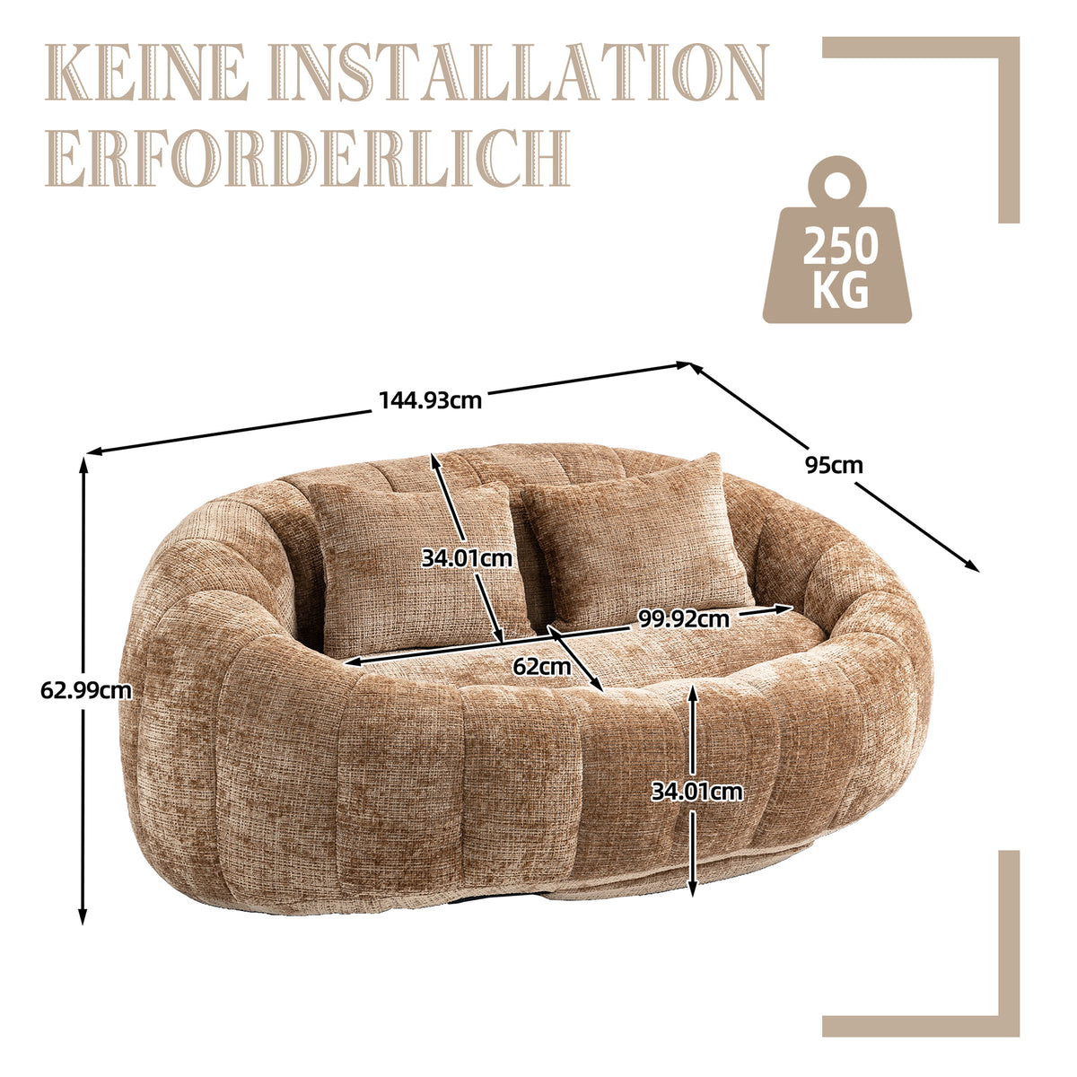 Sitzsacksofa aus Chenille, Relaxsessel mit hoher Rückenlehne, weich und komfortabel, kaffeebraun