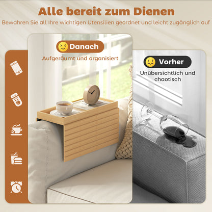 Armlehnen-Tablett für Sofas, Getränke, Snacks und Fernbedienung aus Bambus