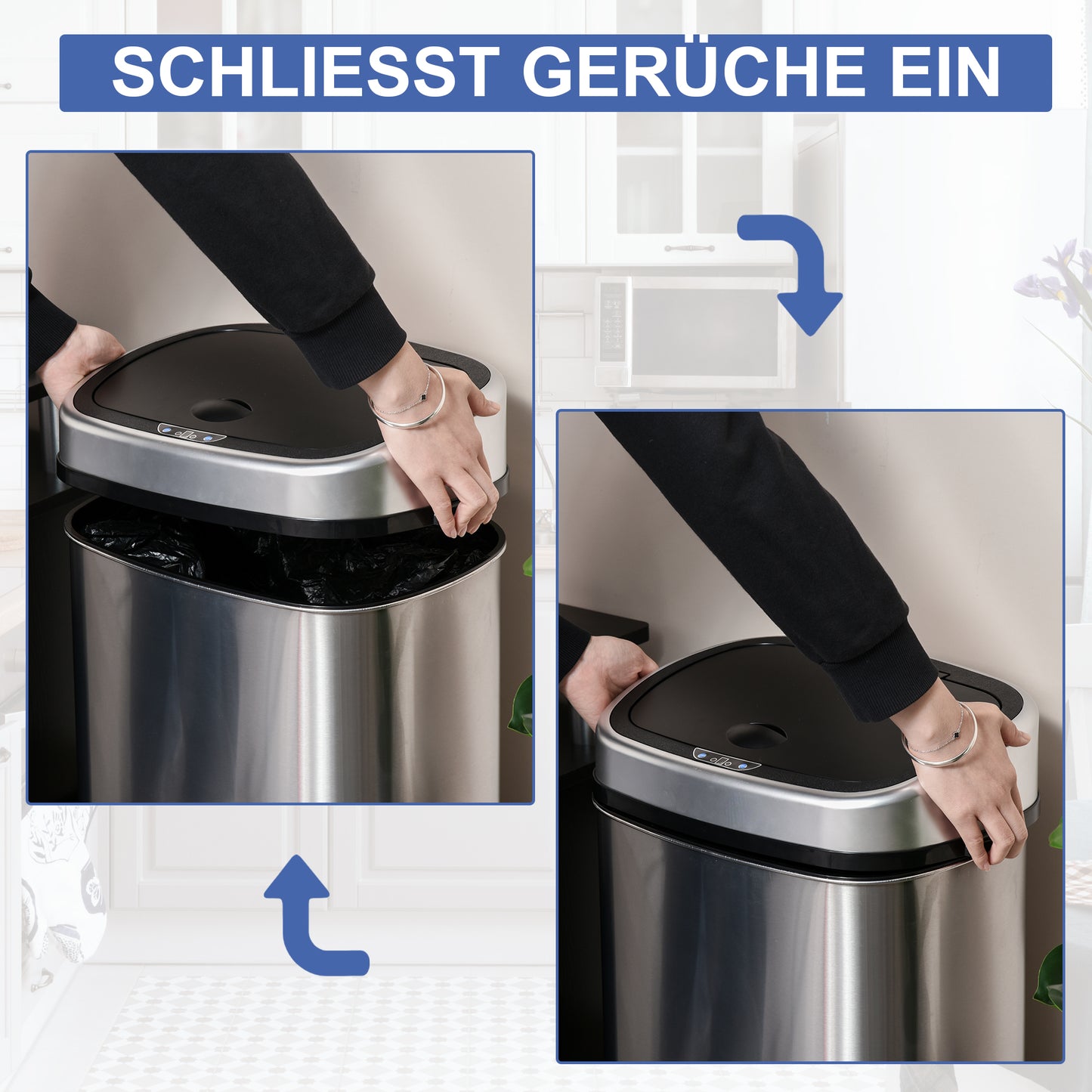 Automatik Mülleimer mit Sensor 48 L – Edelstahl Abfallbehälter mit Bewegungssensor für Küche, Büro & Schlafzimmer | Silber
