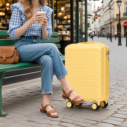 14/19 Zoll 2-teiliges ABS-Kofferset mit Zahlenschloss und 14-Zoll-Kosmetiktasche, Gelb