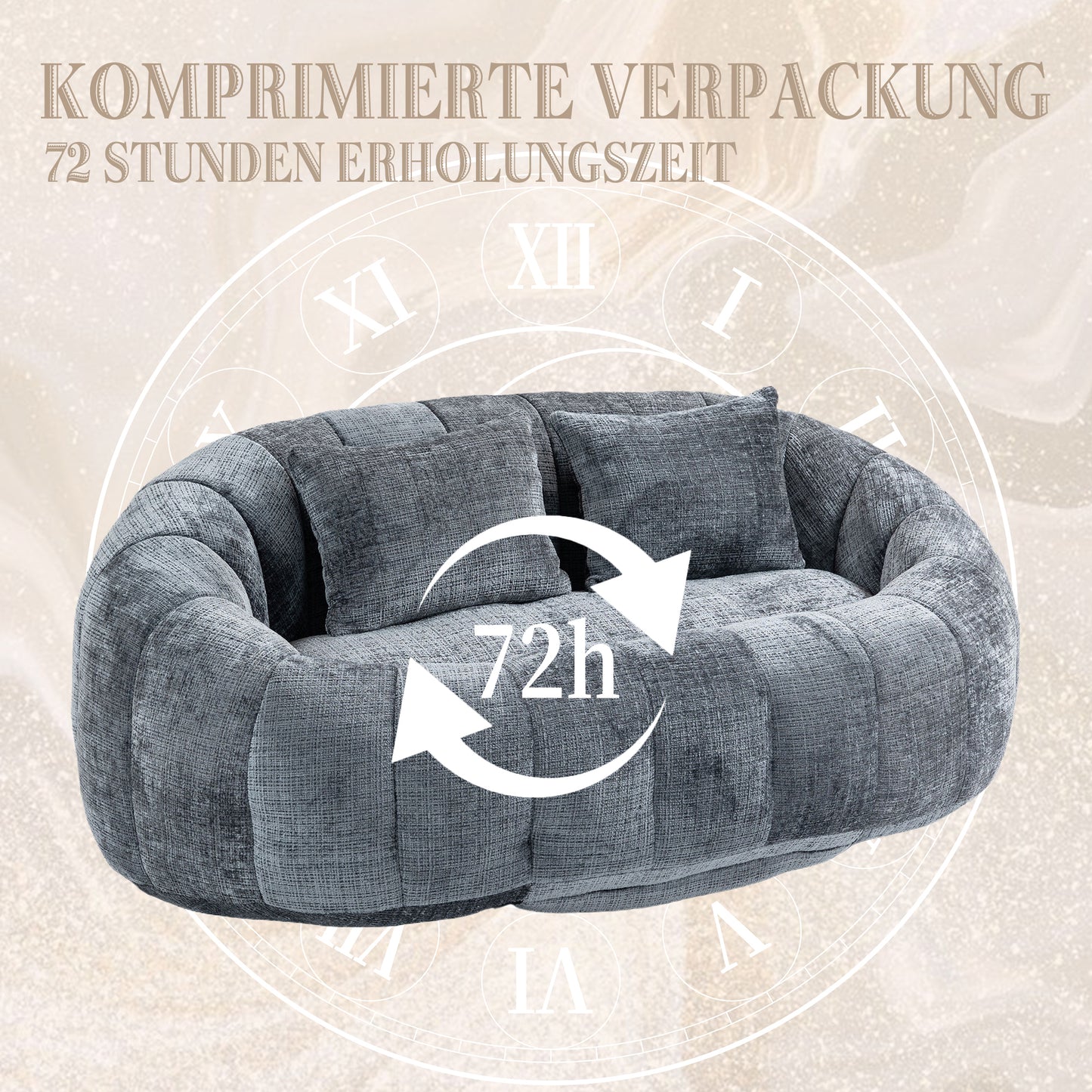 Sitzsack-Sofa aus Chenille in Grau – gemütlicher Loungesessel für Erwachsene und Kinder