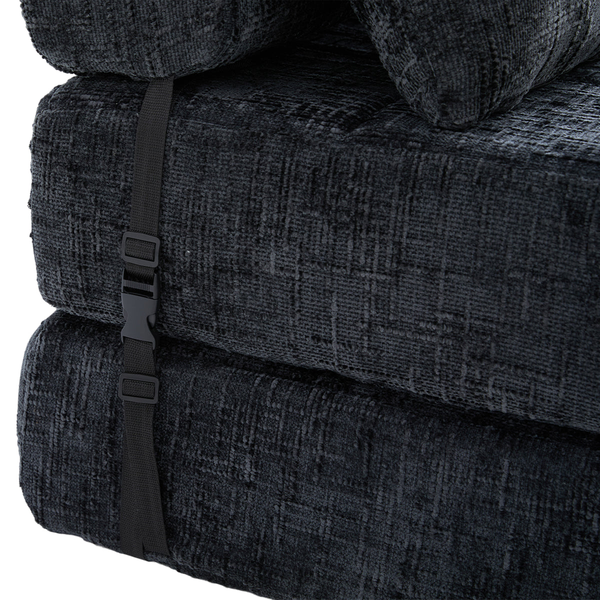 Klappbares Schlafsofa mit Kissen und Rückenlehne, tragbares Bodensofa für Wohnzimmer und Schlafzimmer, Schwarz, Chenille