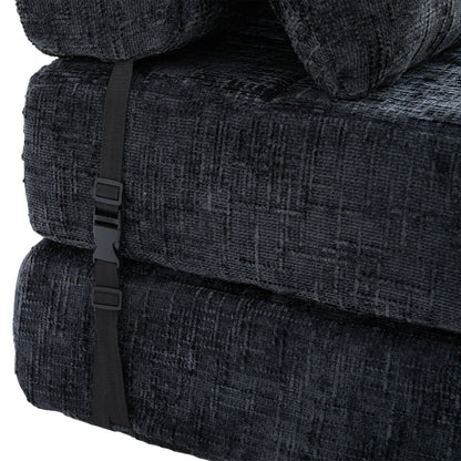 Klappbares Schlafsofa mit Kissen und Rückenlehne, tragbares Bodensofa für Wohnzimmer und Schlafzimmer, Schwarz, Chenille