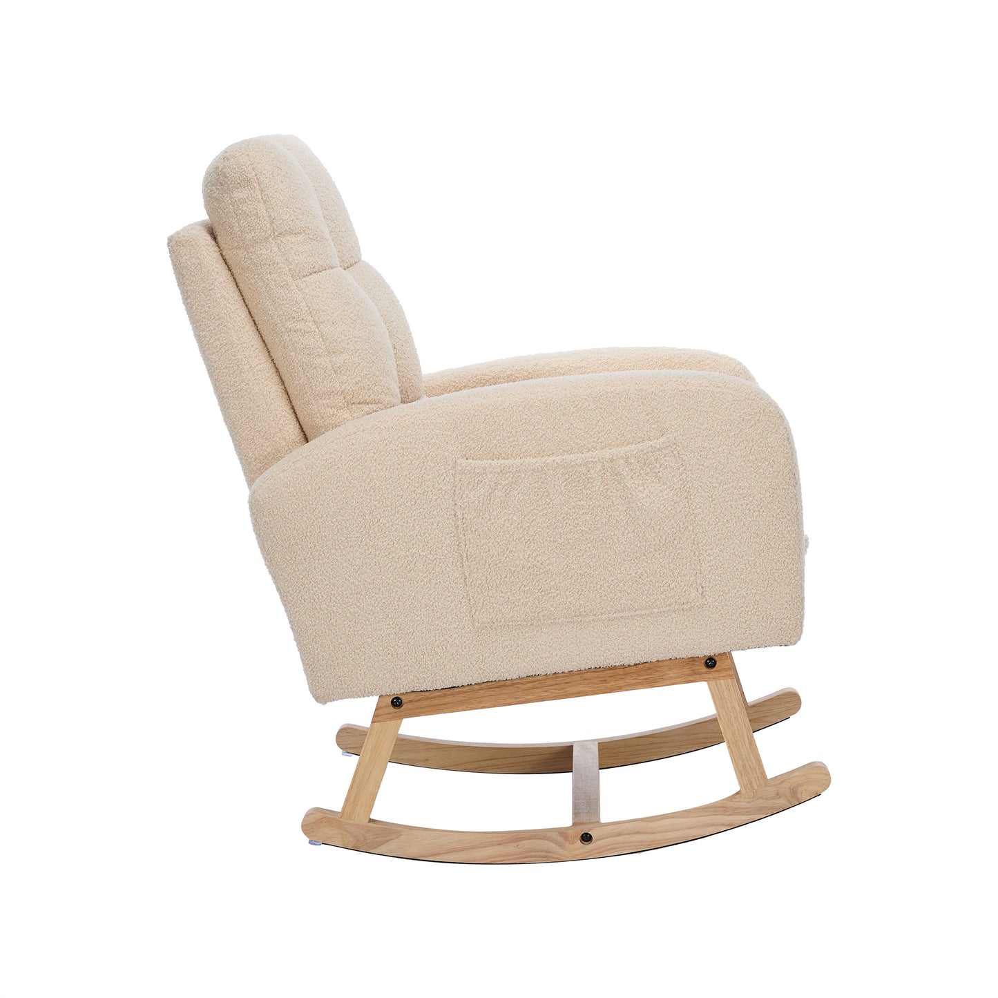 Teddy-Velvet Schaukelstuhl – Beiger Sessel mit Massivholzrahmen, versteckter Fußstütze & hoher Schaumstoffpolsterung, ideal für Wohnzimmer, Schlafzimmer & Kinderzimmer