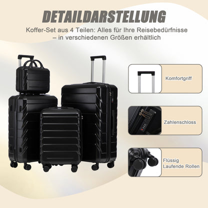 4-teiliges ABS-Kofferset 14/19/24/28 Zoll – Schwarz