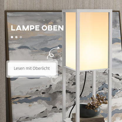 Stehlampe mit Regalfächern | Standleuchte aus Holz | 26 × 26 × 160 cm | Wohn- & Schlafzimmer