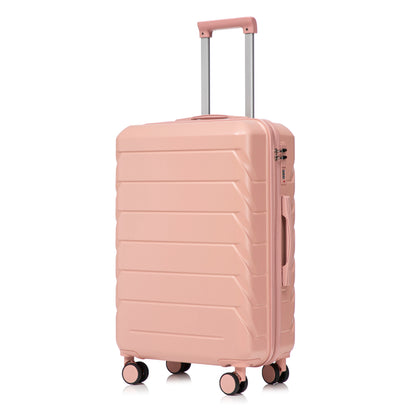 4-teiliges ABS-Spinner-Kofferset 14/19/24/28 Zoll in Rosa – Zahlenschloss, Seitengriffe und Kosmetikkoffer