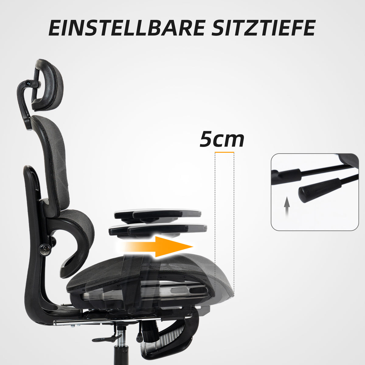 Ergonomischer Bürostuhl mit Netzstoffbezug, Fußstütze & 3D-Armlehnen – Schwarz