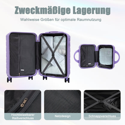 2-teiliges ABS-Kofferset 14 und 19 Zoll mit Zahlenschloss und 14-Zoll-Kosmetiktasche, Blau/Lila