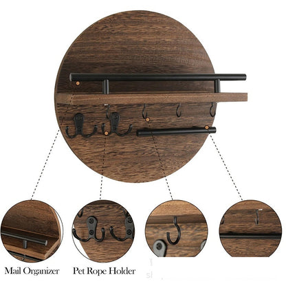 Wandmontierter runder Schlüsselhalter aus Holz