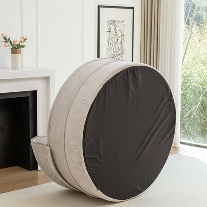 Runde Chaiselongue mit 5 Kissen und Hocker, Grau