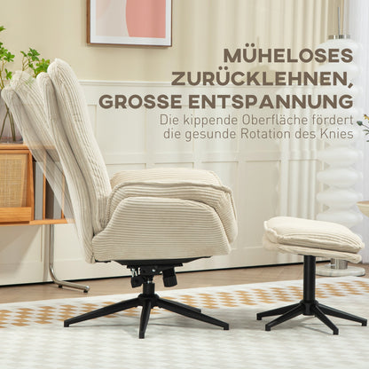 Drehbarer Relaxsessel mit Fußhocker in Beige für Wohnzimmer, Schlafzimmer und Homeoffice
